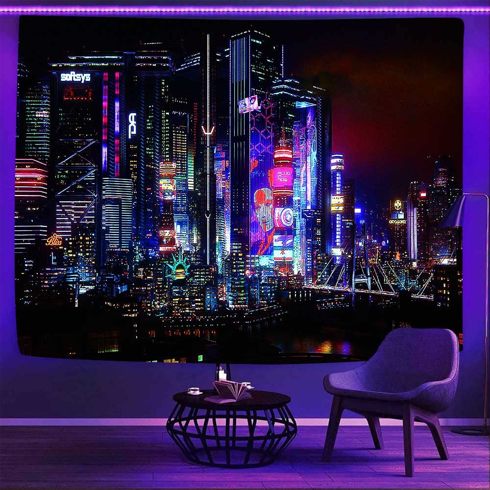 NEONETICS.inc ネオンアートパネル在庫 Amazon.com: Ine Ive Blacklight City View Tapestry, UV Reactive